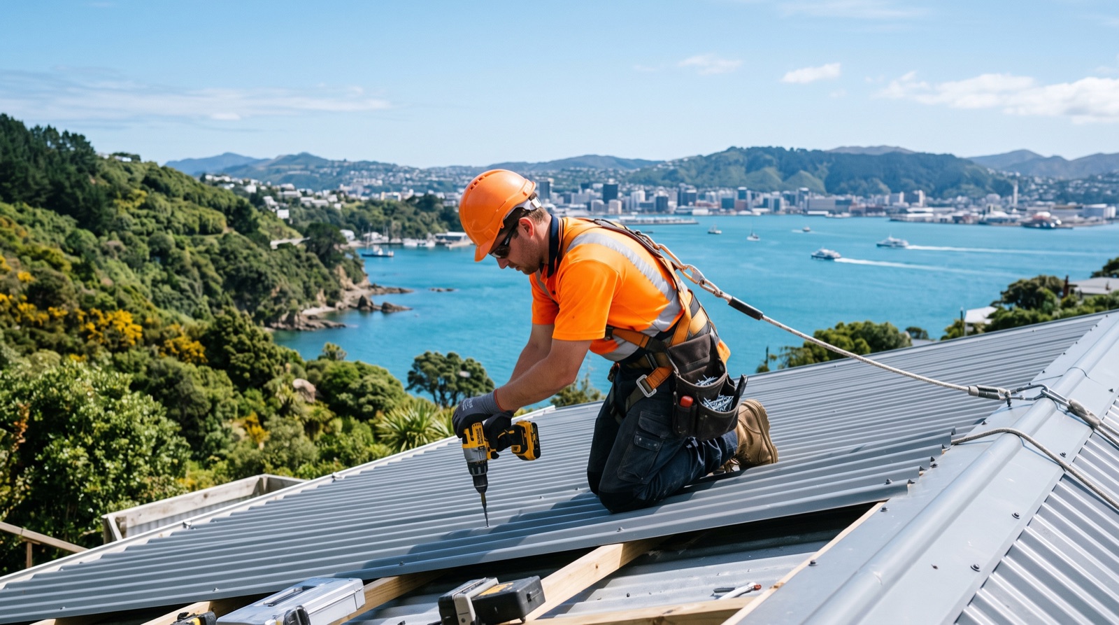 Roofer tracing a roof leak on a Wellington home